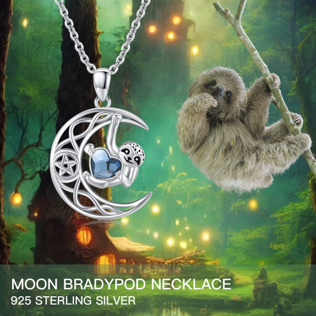 Sterling Silver Heart Crystal Sloth Pendant Necklace-7