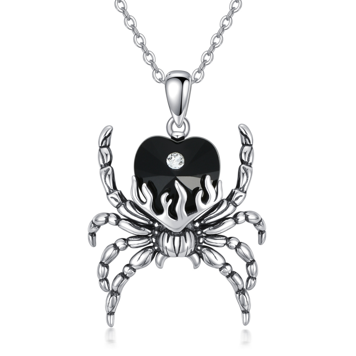 Collier en argent sterling avec pendentif araignée en cristal en forme de coeur-1