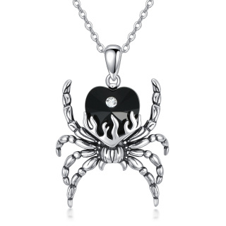 Sterling Silver Heart Crystal Spider Pendant Necklace-21