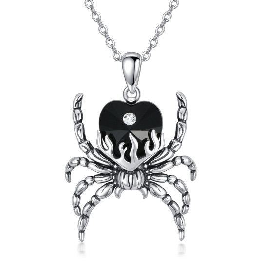 Sterling Silver Heart Crystal Spider Pendant Necklace