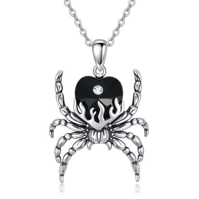 Sterling Silver Heart Crystal Spider Pendant Necklace-4