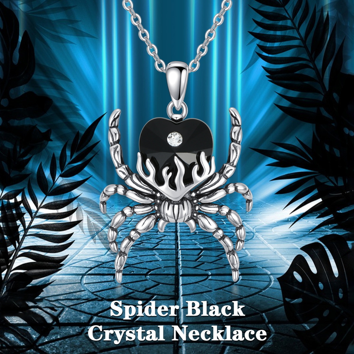 Collar Colgante Araña Corazón Cristal Plata de Ley-5