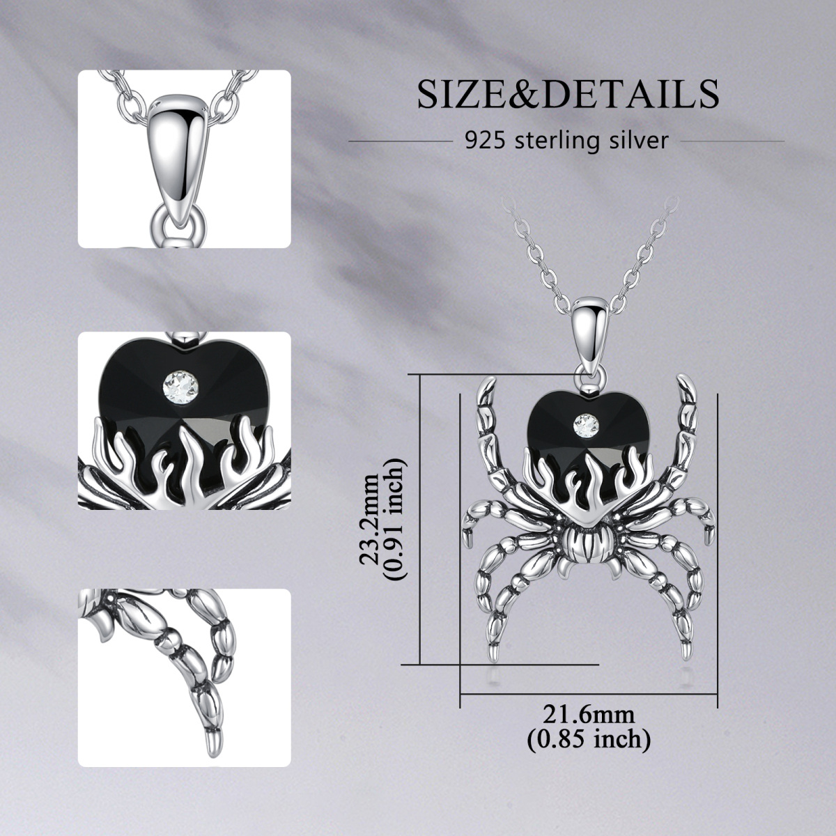 Sterling Silber Herz Kristall Spinne Anhänger Halskette-6