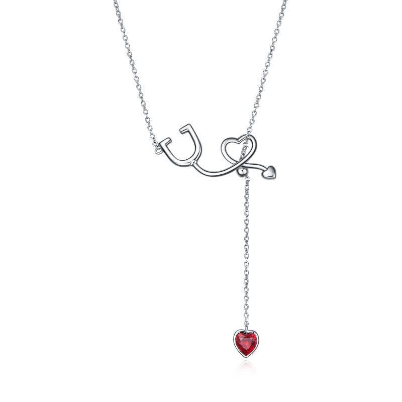 Collier pendentif stéthoscope en cristal de coeur en argent sterling-18