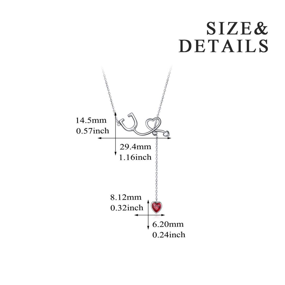 Colar com pingente de estetoscópio de cristal de coração em prata esterlina-5