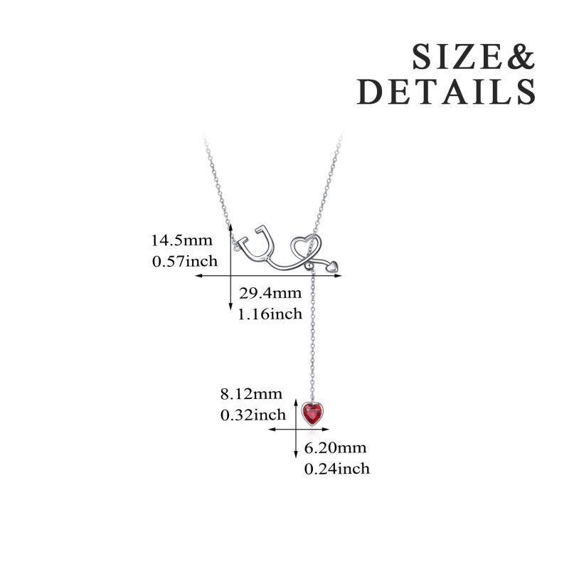 Sterling Silver Heart Crystal Stethoscope Pendant Necklace-5