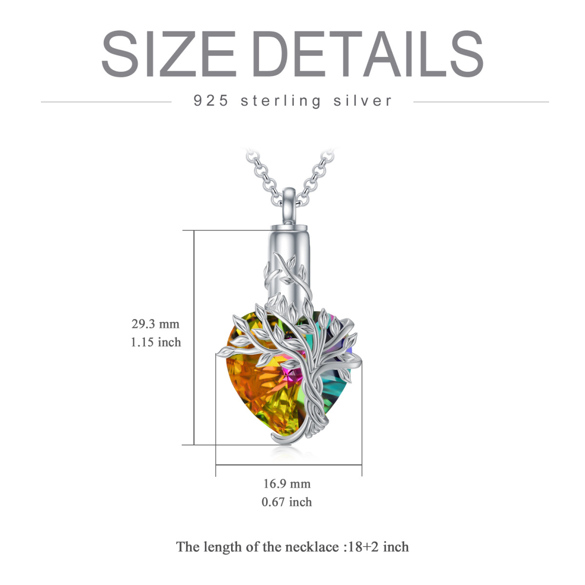 Sterling Silver Heart Crystal Tree Of Life Cremation Urn Necklace for Ashes for Women-5