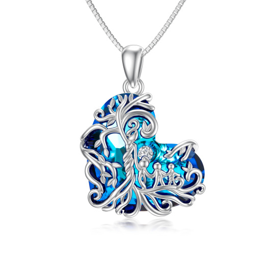 Sterling Silver Heart Crystal Tree Of Life & Grandmother & Mother & Mother & Daughter Pendant Necklace