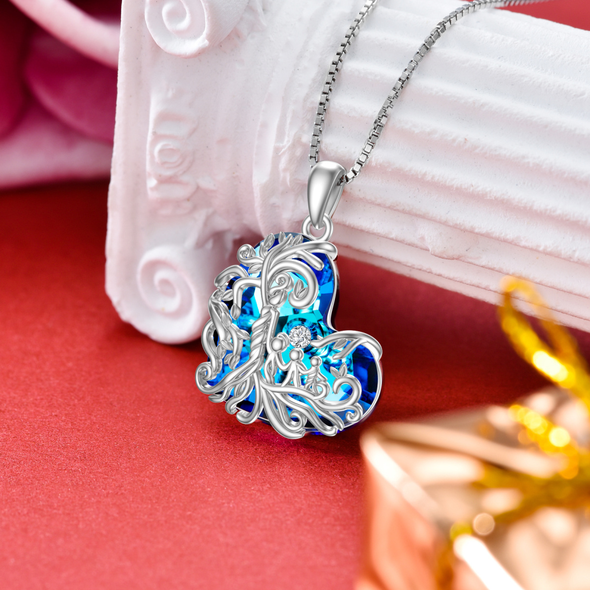 Sterling Silver Heart Crystal Tree Of Life Pendant Necklace For Grandmother Mother Daughter-3