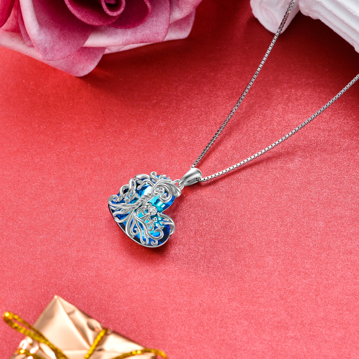 Sterling Silver Heart Crystal Tree Of Life Pendant Necklace For Grandmother Mother Daughter-4