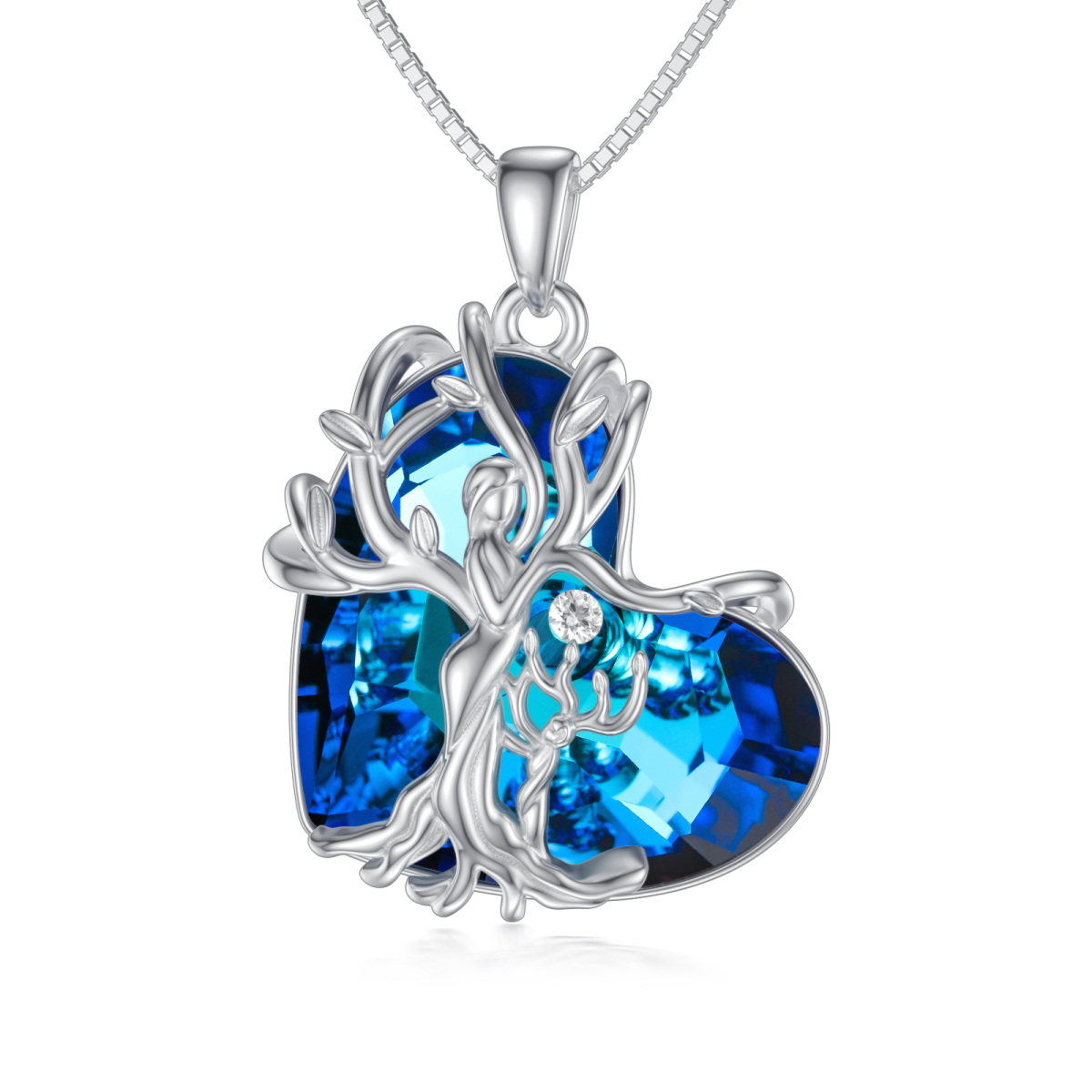 Plata de ley Corazón de cristal Árbol de la Vida Colgante Collar Para Abuela Madre Hija-1