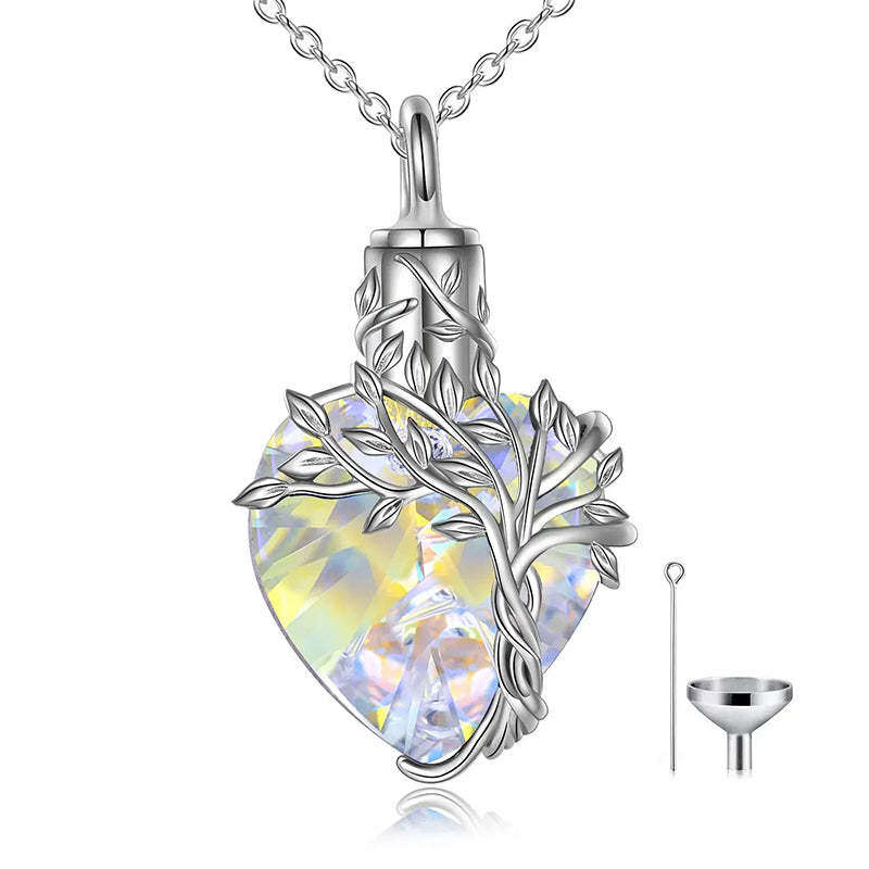 Sterling Silver Heart Crystal Tree Of Life Urn Necklace For Ashes-1