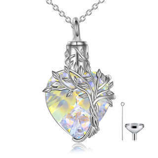 Sterling Silver Heart Crystal Tree Of Life Urn Necklace For Ashes-4