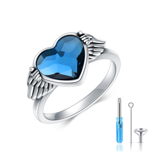 Anello con urna di cristallo a cuore in argento sterling