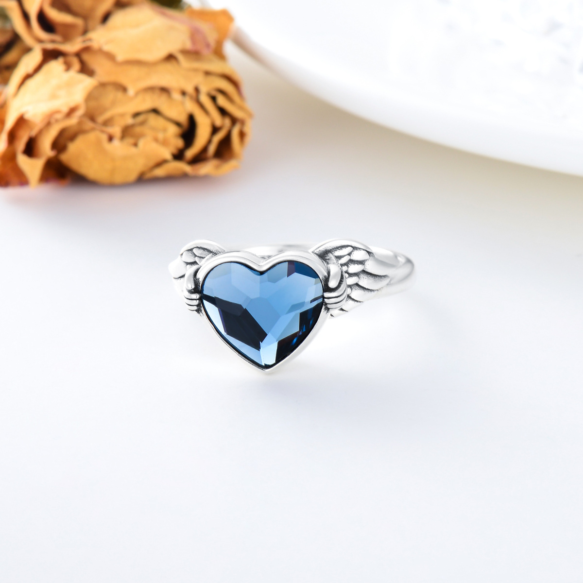 Sterling Silver Heart Crystal Urn Ring-3