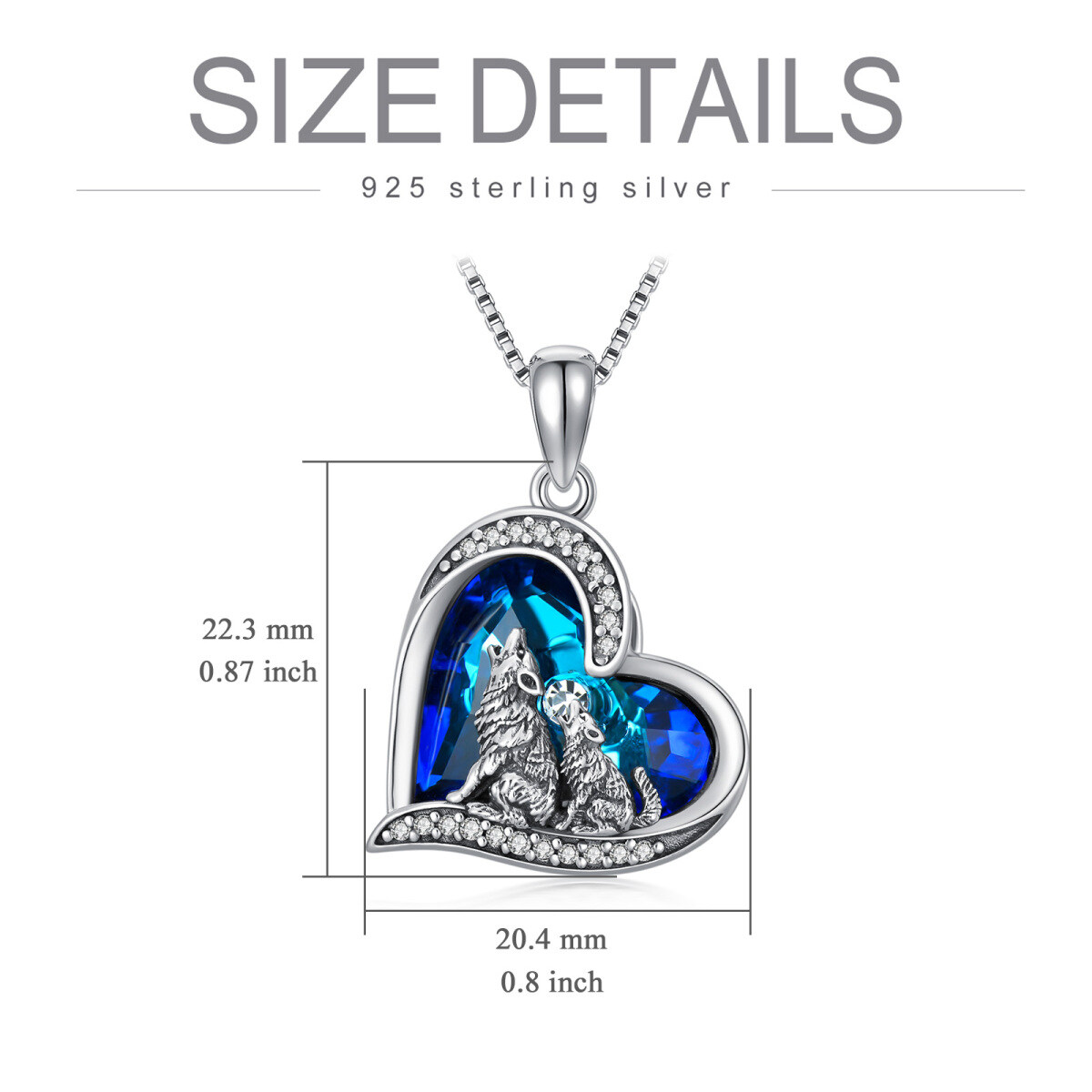 Sterling Silver Blue Heart Wolf With Heart Crystal Pendant Necklace For Women-5