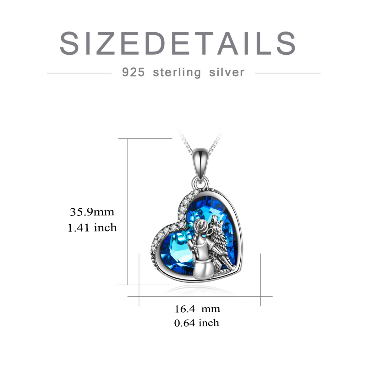 Sterling Silver Heart Crystal Cubic Zirconia Wolf With Heart Pendant Necklace For Women-5