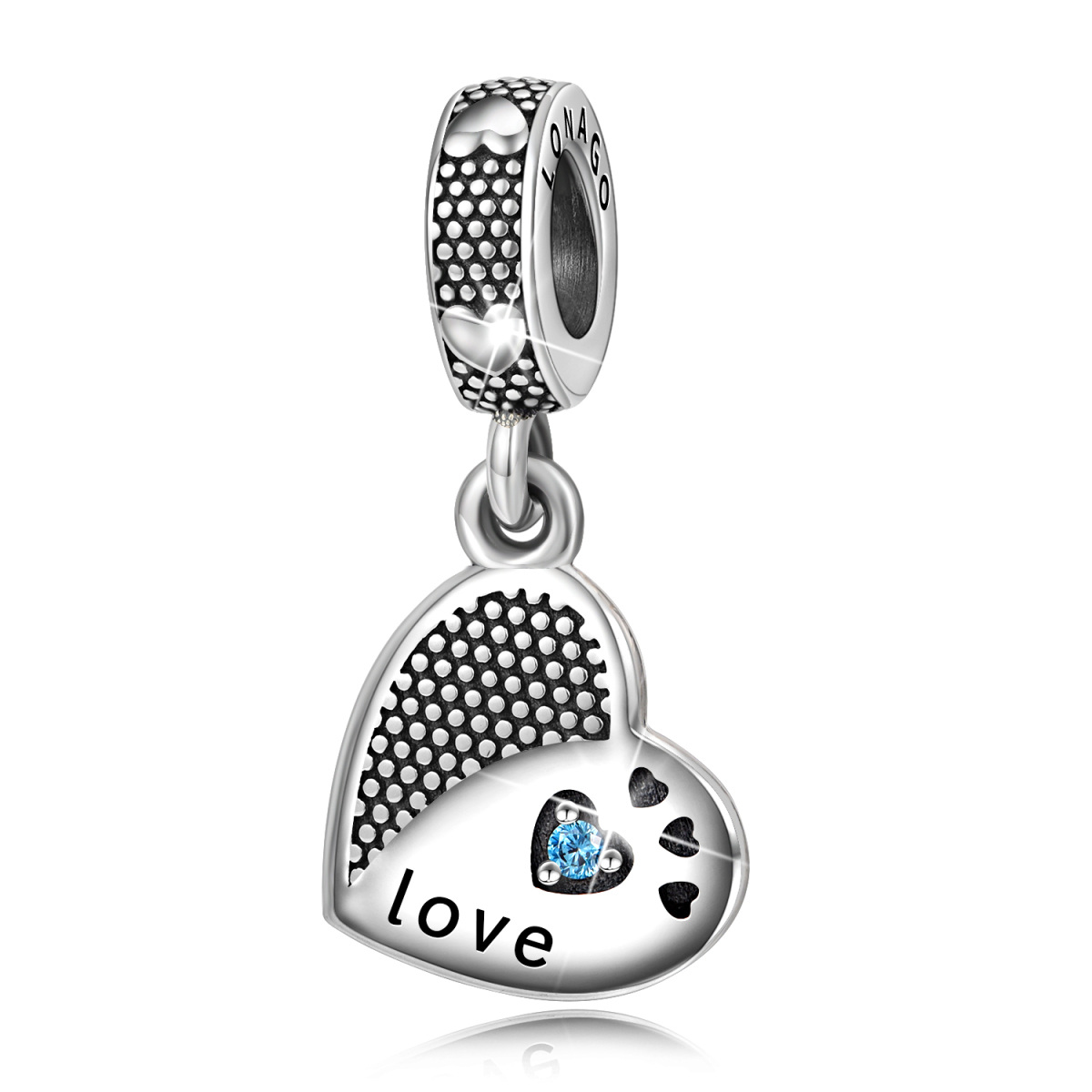 Sterling Silver Cubic Zirconia Heart With Heart Dangle Charm-1