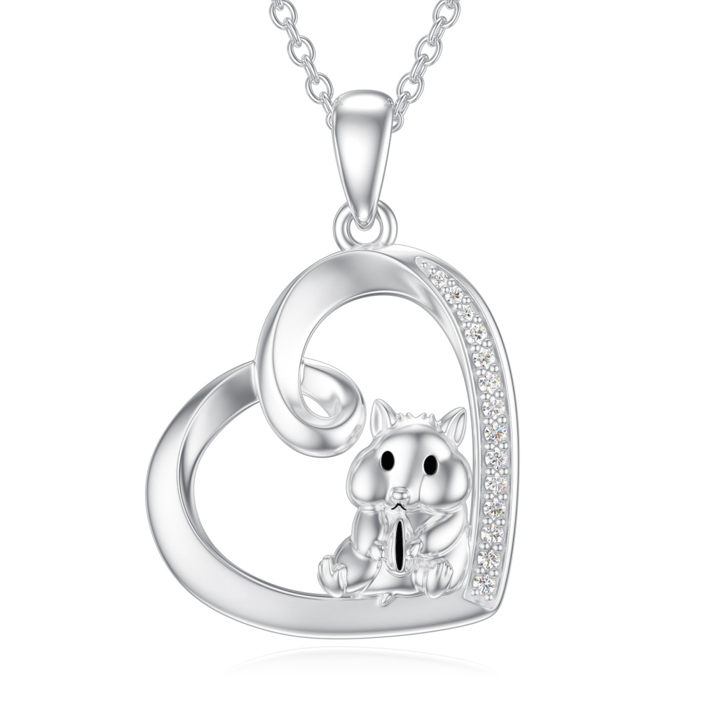Collana con criceto a cuore in argento sterling con zirconi cubici per ragazza-1