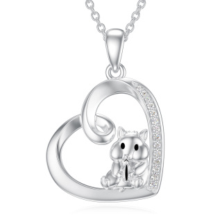 Sterling Silver Cubic Zirconia Heart Hamster Necklace For Girl-2