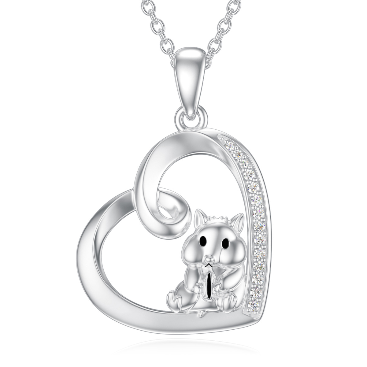 Black and White Diamond Hugging Cats Pendant 10K White Gold Black and White Diamond Hugging Cats Pendant 10K White Gold