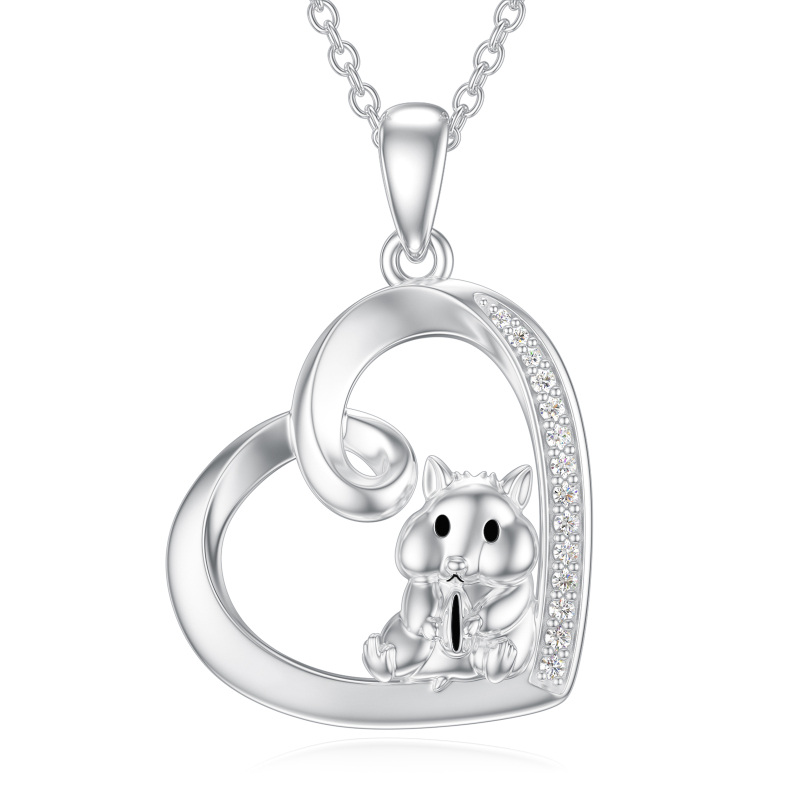 Sterling Silver Cubic Zirconia Heart Hamster Necklace For Girl-11