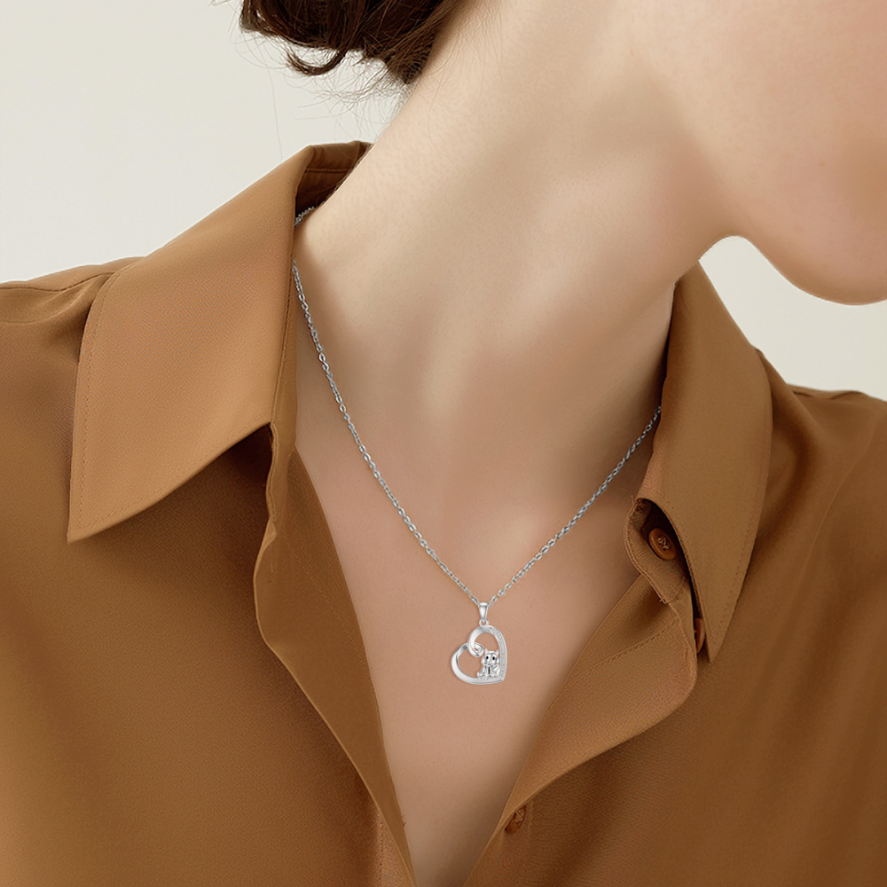 Collana con criceto a cuore in argento sterling con zirconi cubici per ragazza-2