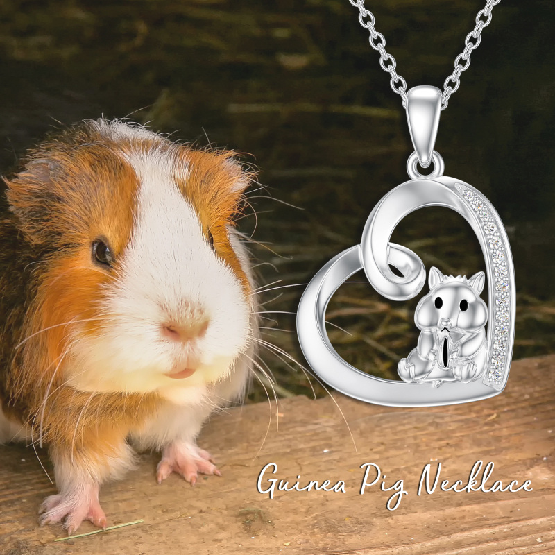 Sterling Silver Cubic Zirconia Heart Hamster Necklace For Girl-3
