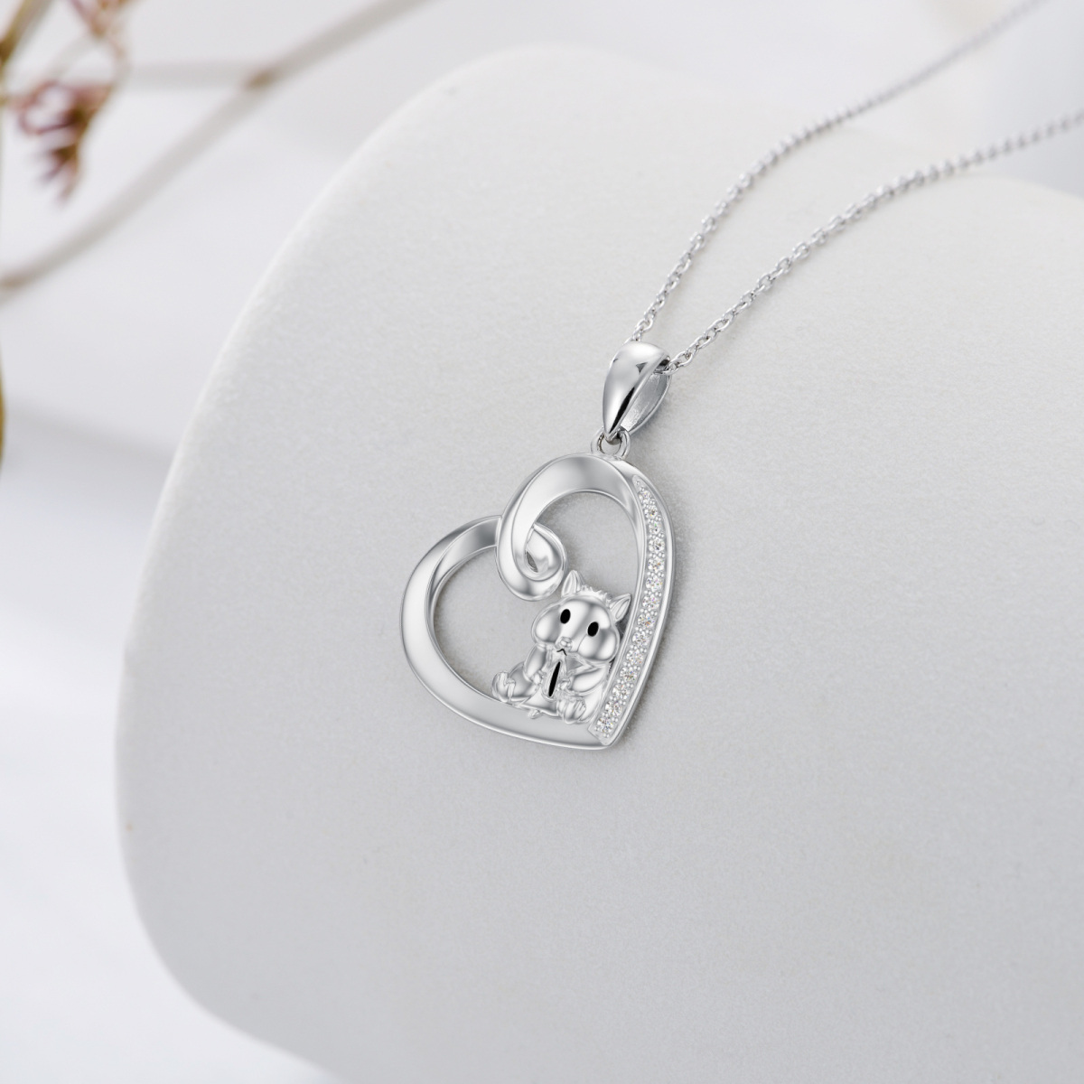 Collar de hámster con forma de corazón y circonita cúbica de plata de ley para niña-4