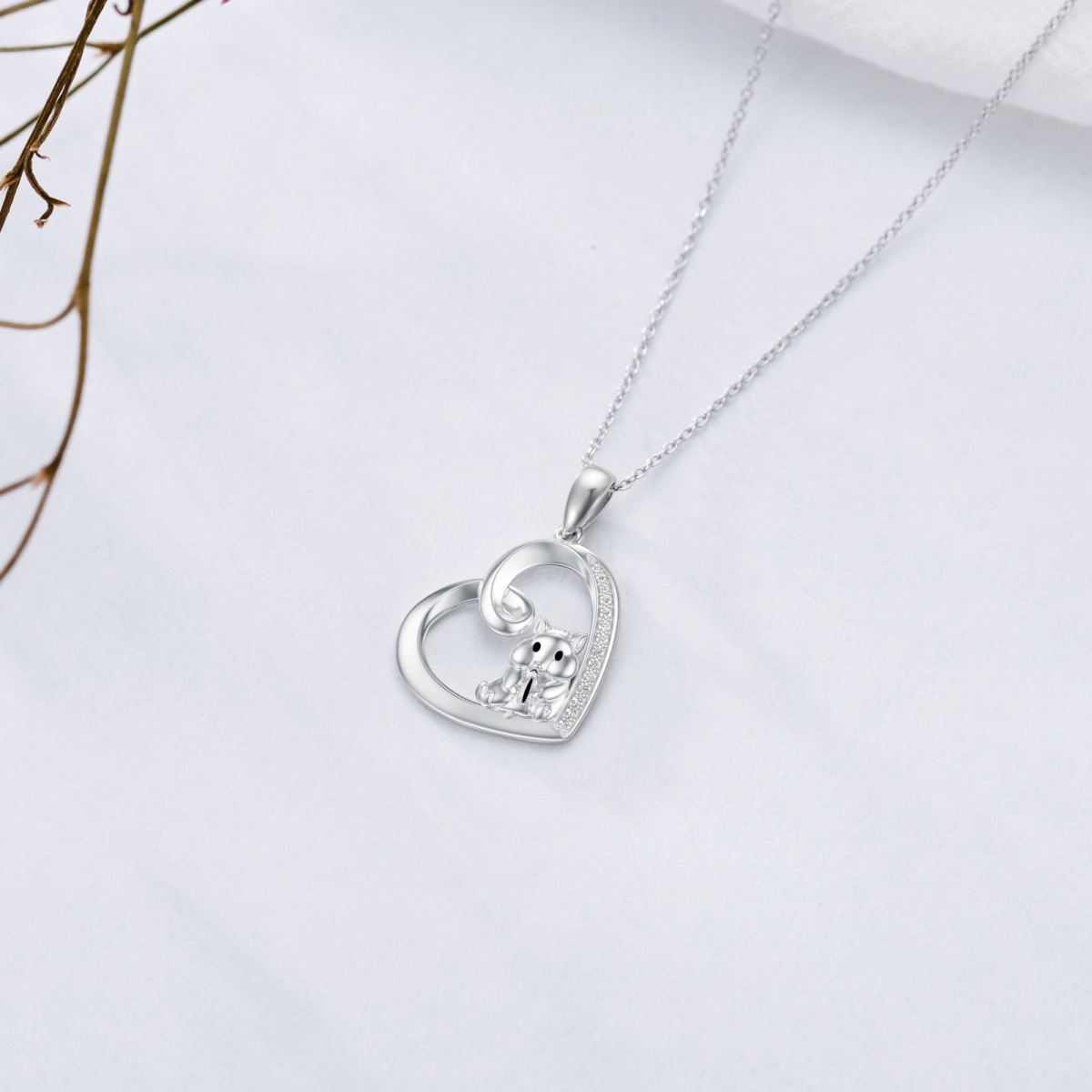 Collar de hámster con forma de corazón y circonita cúbica de plata de ley para niña-5