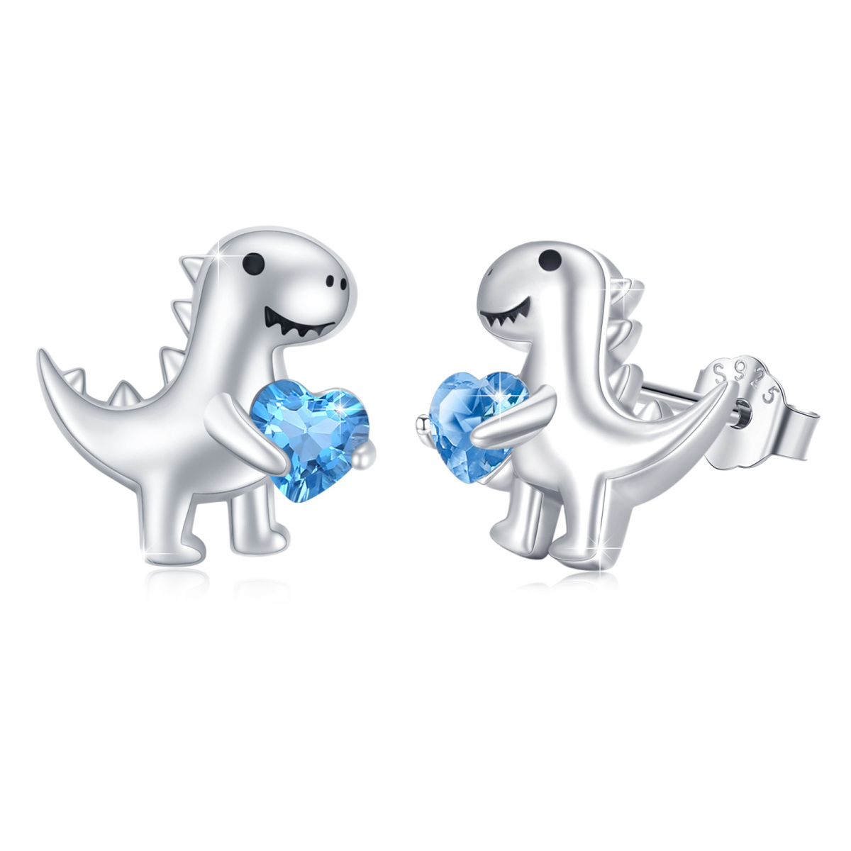 Pendientes Corazón Dinosaurios Zirconia Cúbica Plata de Ley-1