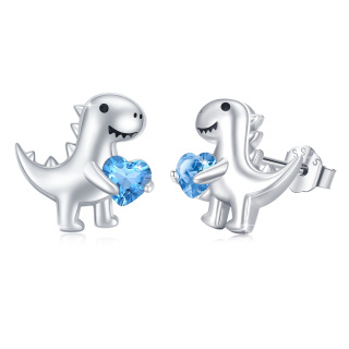 Sterling Silver Heart Cubic Zirconia Dinosaurs Stud Earrings-27