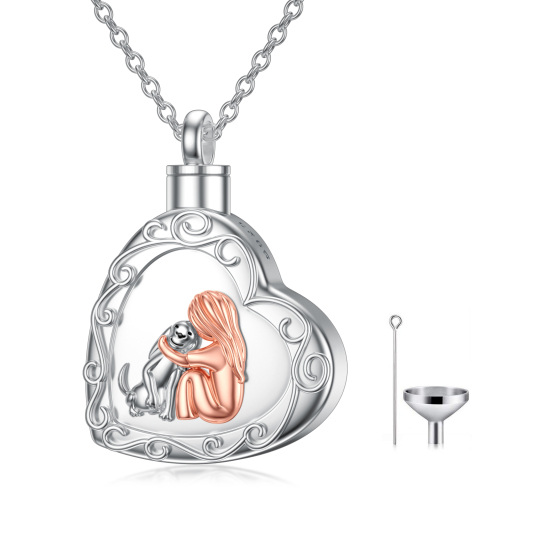 Collana in argento sterling con urna a forma di cuore per cane e ragazza per ceneri con parola incisa per donna