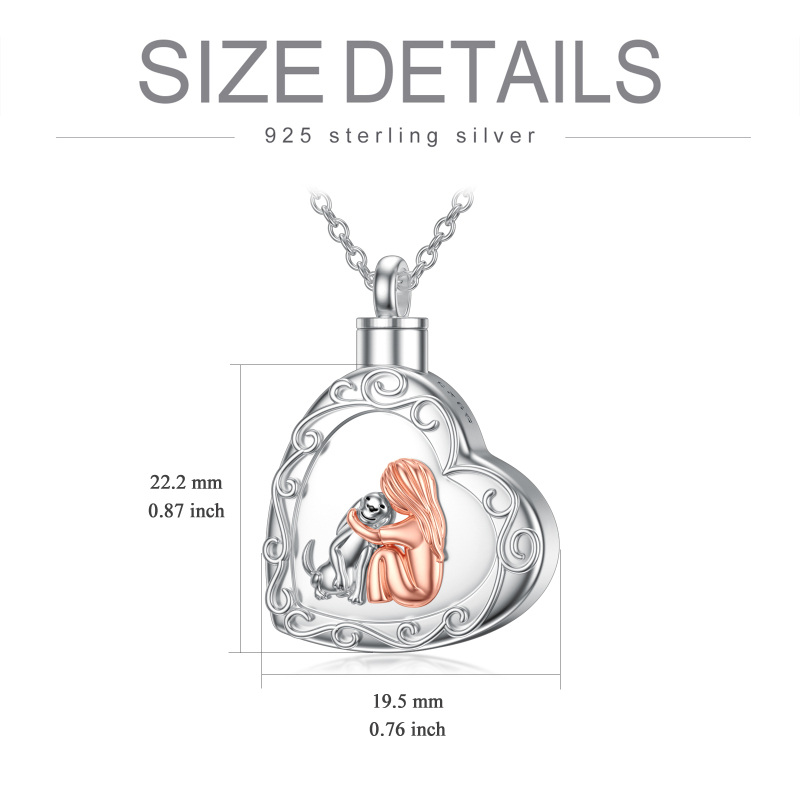Sterling Silver Dog And Girl Heart Urn Necklace For Ashes With Engraved Word For Women-3