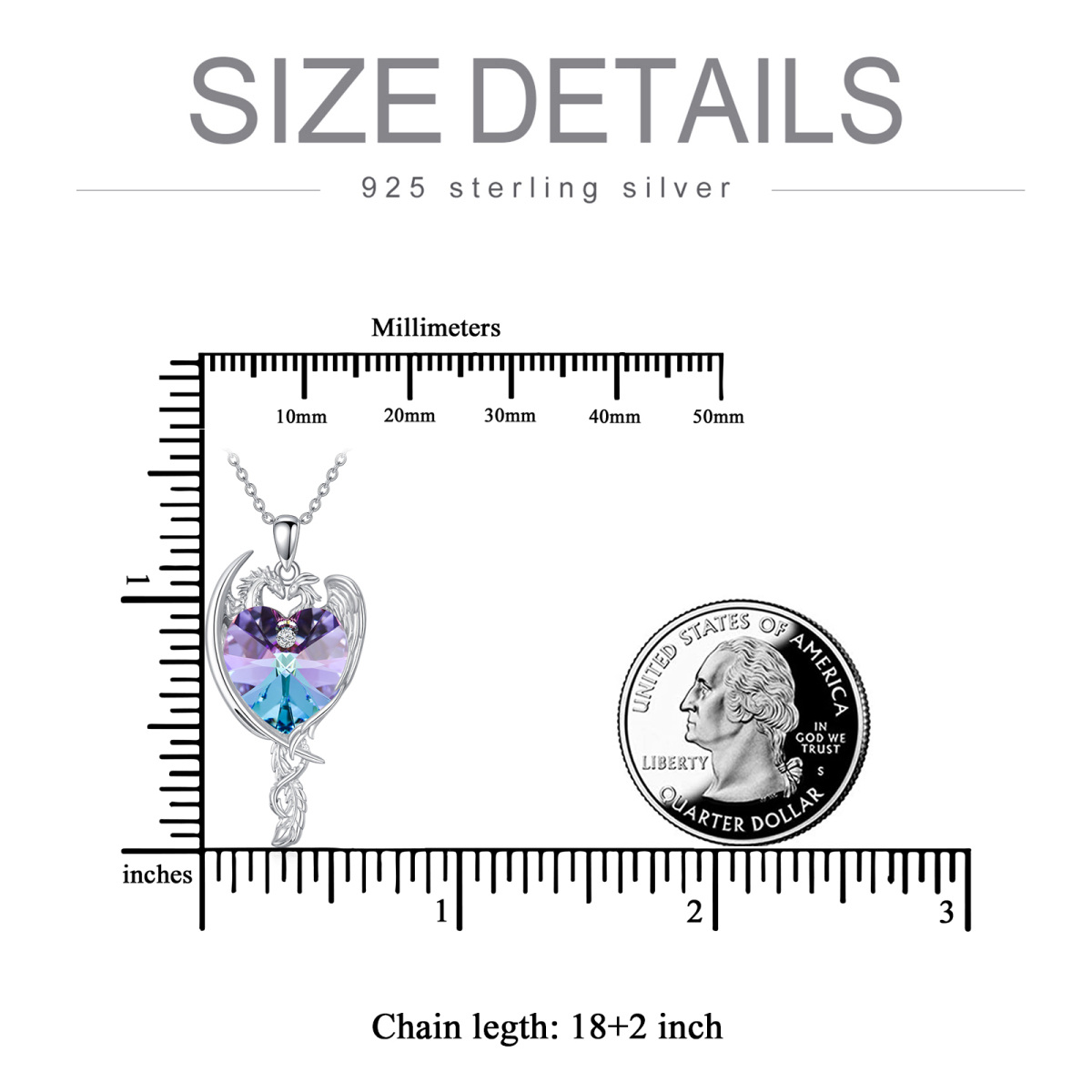 Sterling Silber Herz Drache & Phönix Herz Lila Kristall Halskette für Liebhaber-3