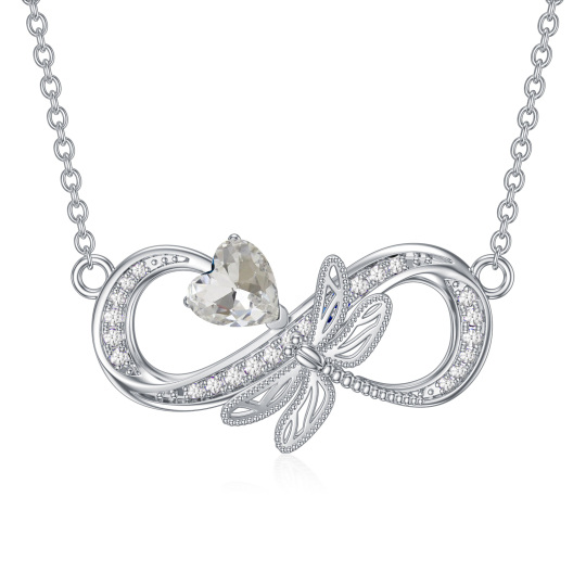 Collier en argent sterling avec pendentif en cristal en forme de coeur de libellule