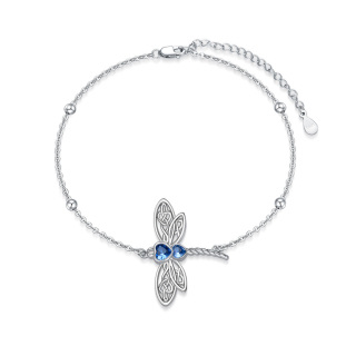 Sterling Silver Heart Cubic Zirconia Dragonfly Pendant Bracelet-3