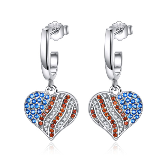 Sterling Silver Cubic Zirconia Heart Drop Earrings