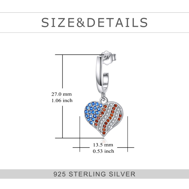 Sterling Zilveren Cubic Zirconia Hartvormige Oorbellen-5