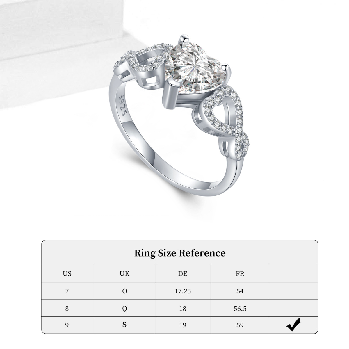 Sterling Silver Heart Engagement Ring-5