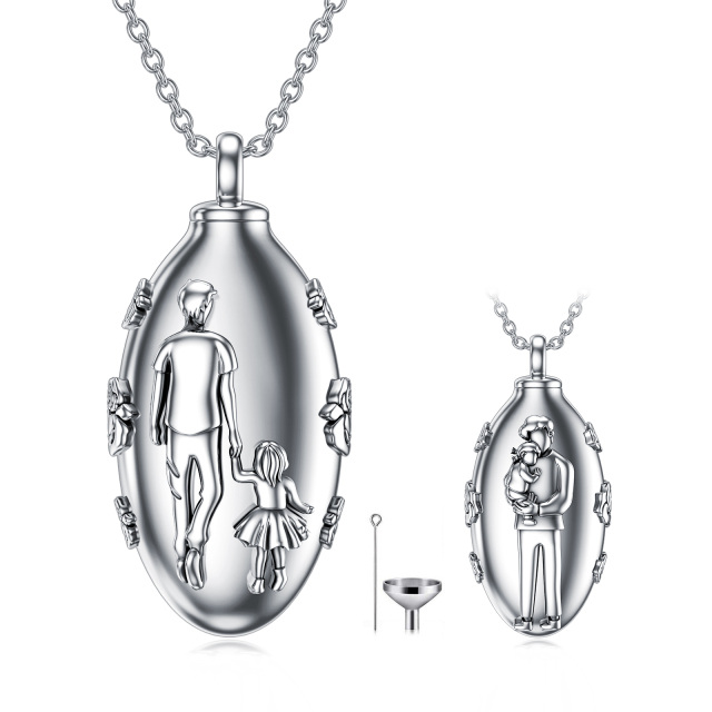 Collana di urne in argento sterling con cuore di padre e figlia per le ceneri-1