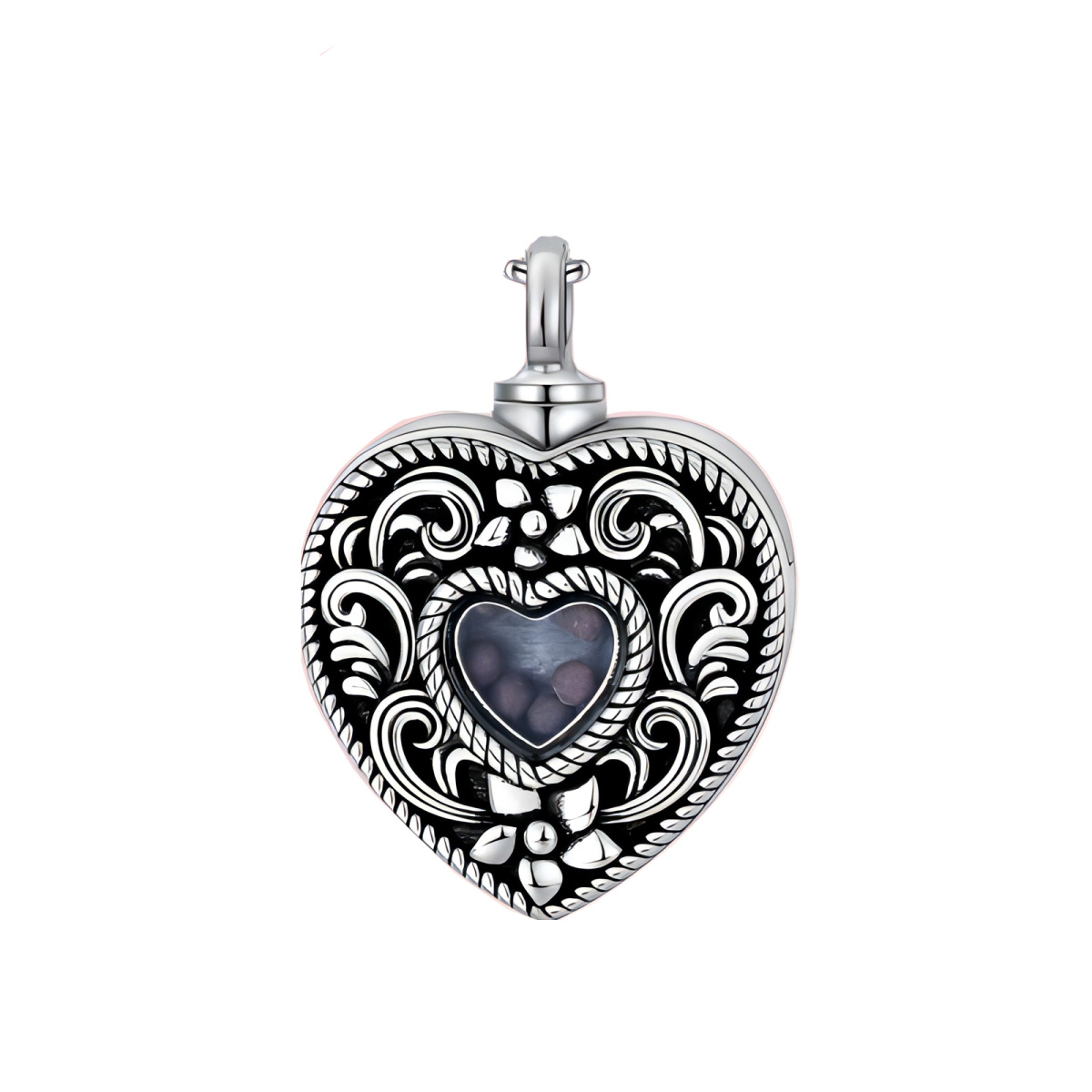 Collier pour urne en argent sterling avec fleur en forme de coeur et graines de moutarde pour les cendres-1