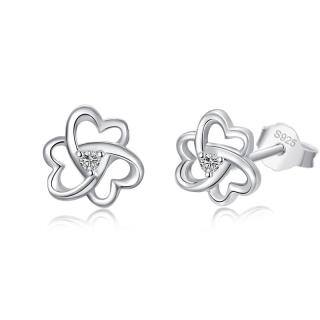 Sterling Silver triangle Cubic Zirconia Shamrock Stud Earrings for Women-53