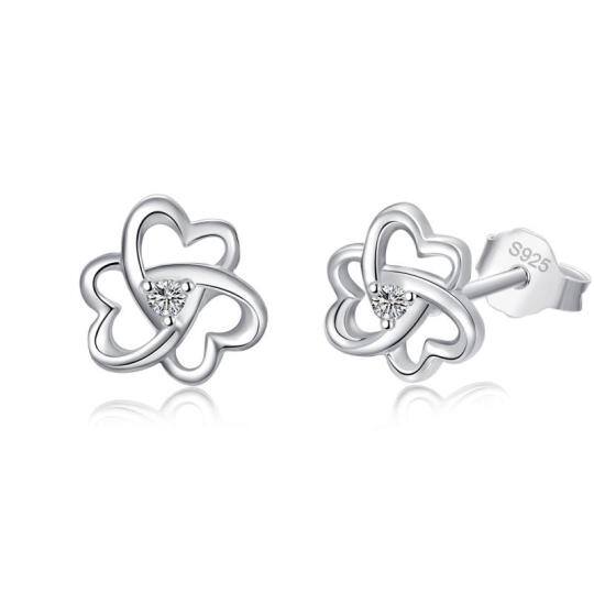 Sterling Silver triangle Cubic Zirconia Shamrock Stud Earrings for Women