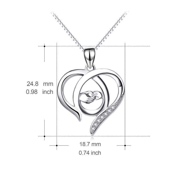 Sterling Silver Cubic Zirconia Heart & Hold Hands Pendant Necklace-5