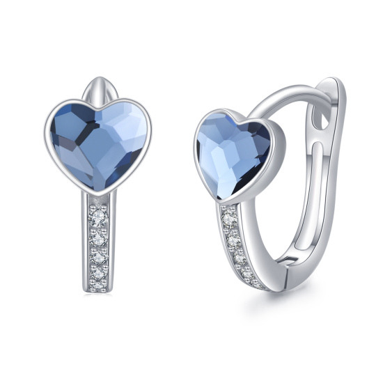 Sterling Silver Cubic Zirconia Heart Hoop Earrings