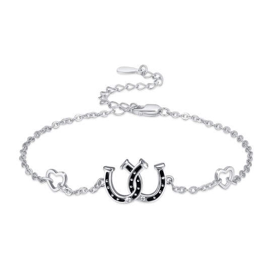 Pulsera de plata de ley con colgante de corazón y herradura de circonita cúbica