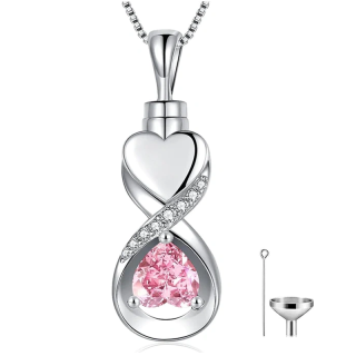 Sterling Silver Cubic Zirconia Heart & Infinity Symbol Urn Necklace for Ashes-6