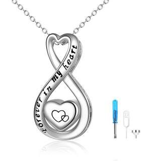 Sterling Silver Heart & Infinity Symbol Urn Necklace for Ashes with Engraved Word-43