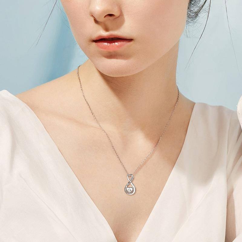 Sterling Silver Heart & Infinity Symbol Urn Necklace for Ashes with Engraved Word-2